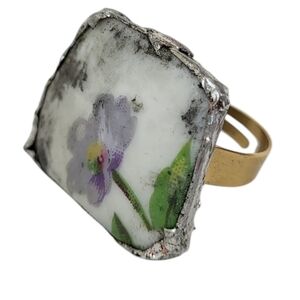 18K Magnolia Flower Round Porcelain Bed Post Finial Gold Ring